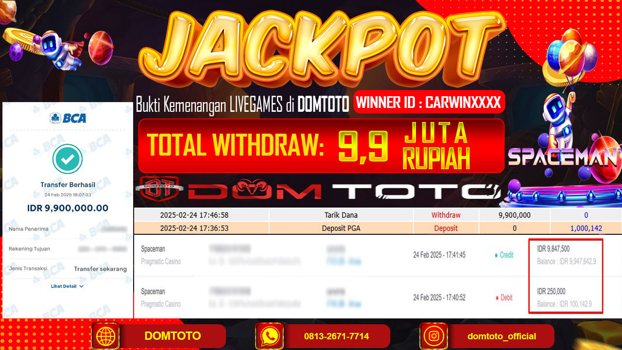 JACKPOT LIVEGAMES SPACEMAN 24 FEBRUARI 2025